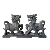 石雕麒麟一对青石麒麟摆件天然石材雕刻工艺品精雕原石石头麒麟  1对