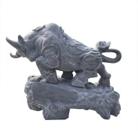 石牛摆件青石牛石材石头雕刻精雕工艺品厂家批发嘉祥石雕抬头牛  1个