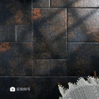 复古风格做旧曲边古堡砖防滑耐磨瓷砖金属风格颜色深蓝色黑色地砖  1箱